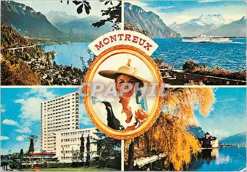 Moderne Karte Montreux Chateau de Chillon Dents du Midi et autoroute Lac Leman et Dents du Midi Eurotel Chatea