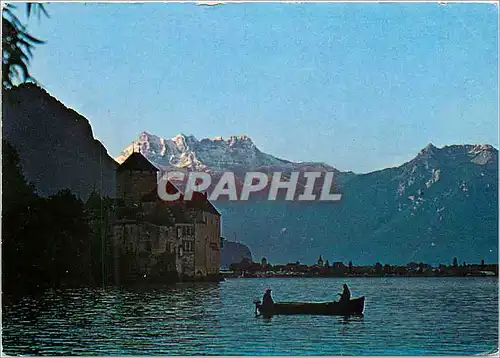 Moderne Karte Chateau de Chillon et les Dents du Midi Helvetia