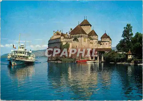 Moderne Karte Chateau de Chillon Schloss Chillon Castello di Chillon Thonon Les Bains Lac et Montagne