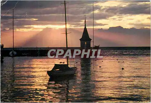 Moderne Karte Lac Leman Lever de Soleil a Morges Helvetia