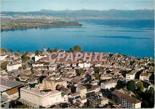 Moderne Karte Morges Vue aerinne de la Ville et du Lac Leman Helvetia Reproduction interdite