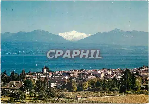 Cartes postales moderne Morges Vue generale et le mont Blanc Helvetia Reproduction interdite Iris Mexichrome Editions He