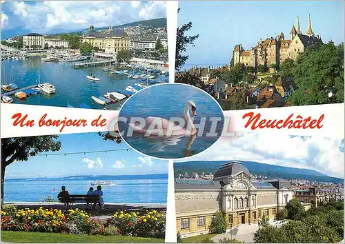 Cartes postales moderne Un bonjour de Neuchatel Neuchatel Port Chateau Quais Musee des Beaux Arts Couleurs Veritables Re