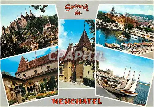 Cartes postales moderne Souvenir de Neuchatel La Collegiale Le Port et la ville Chateau de Neuchatel Le Cloitre Le Chate