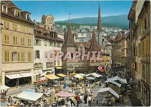 Moderne Karte Neuchatel Le marche Helvetia Photoglob Wehrli S A Zurich Vevey