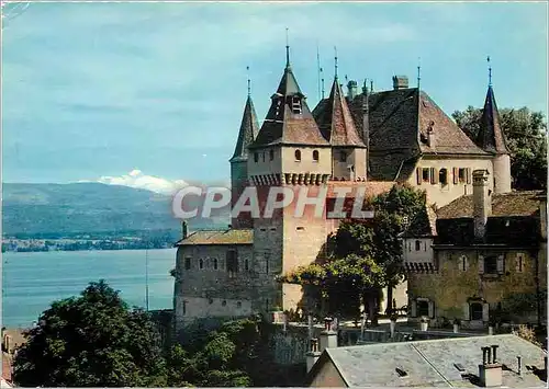 Moderne Karte Nyon Le Chateau et le Mont Blanc Iris Mexichrome Reproduction interdite Editions jaeger Geneve
