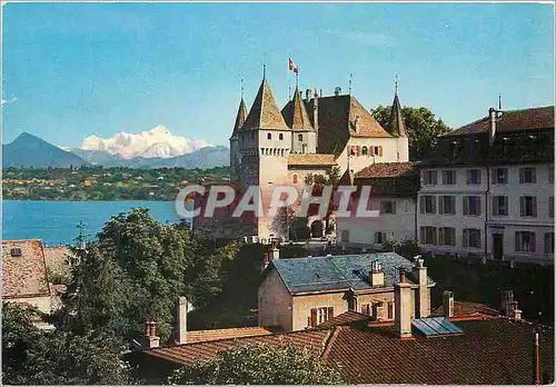 Moderne Karte Nyon Le Chateau et le Mont Blanc Nyon