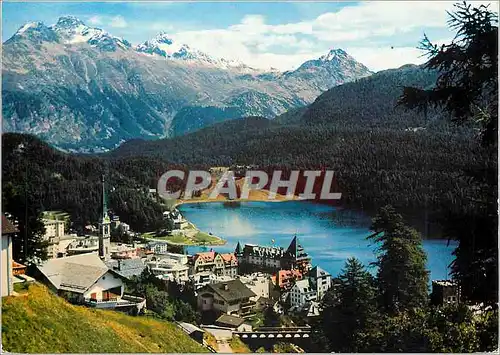 Cartes postales moderne St Moritz mit Languardkette Absender Jedesmal auch ihre elgene Postleitzah Helvetia
