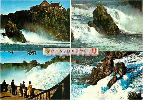 Cartes postales moderne Rheinfall Schweiz Orienferung uber den Rheinfall Totale Breite des Falles Totale Hohe des Falles