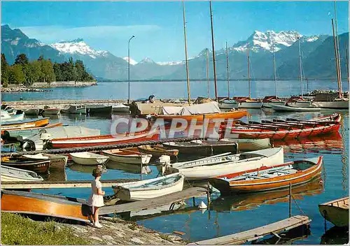 Cartes postales moderne Schweiz Suisse Switzerland La Tour de Peilz pres Vevey Lac Leman Le Port et vue sur les Dents du