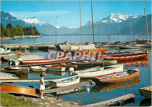 Moderne Karte Schweiz Suisse Switzerland La Tour de Peilz pres Vevey Lac Leman Le Port et vue sur les Dents du