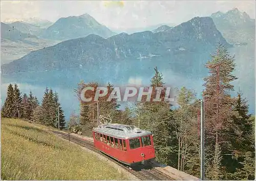 Cartes postales moderne Vitznau Rigi Bahn Blick auf Stanserhorn Burgenstock Pilatus und Vierwaldstattersee Train Funicul