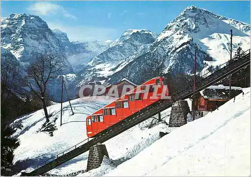 Moderne Karte Braunwald Braunwaldbahn mit Blick gegen Todigruppe Braunwald Train Funiculaire