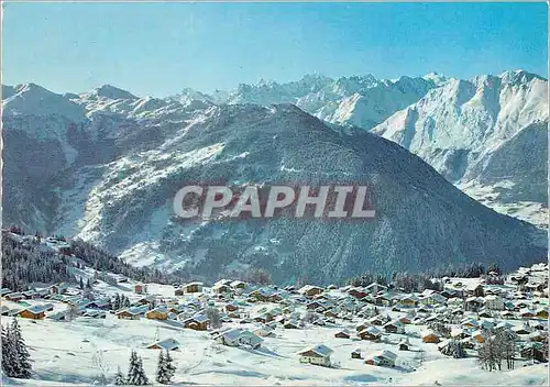 Moderne Karte Verbier Station V S Suisse vue sur le massif du Mt Blanc