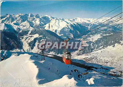 Moderne Karte Verbier Teleferique des Attelas et le massif du Mont Blanc Verbier hiver