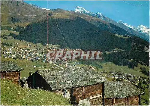 Moderne Karte Verbier vue sur le village la station les Rhuinettes Comptoir de Martigny