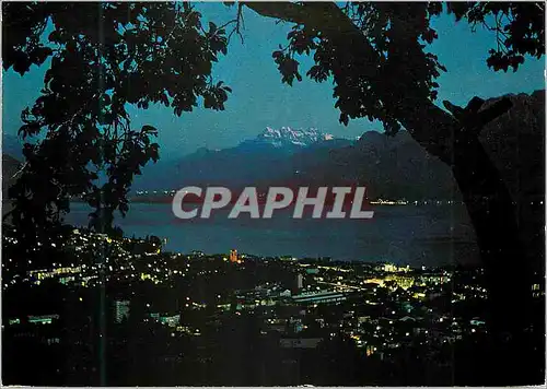 Cartes postales moderne Vevey La Tour de Peliz Lac Leman et Dents du Midi la nuit