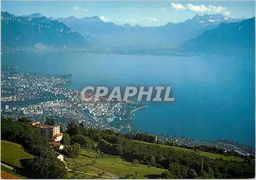 Cartes postales moderne Le Mont Pelerin sur Vevey Le Lac Leman et les Dents du Midi Au ter plan l Hotel du Parc