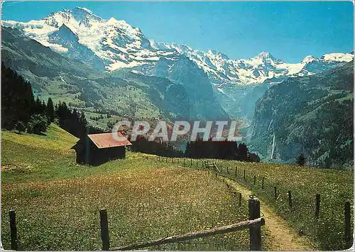 Moderne Karte Wengen Lauterbrunnental mit Jungfrau Mittaghorn Grosshorn Breithorn und Tschingelhorn