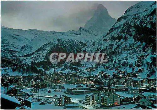 Moderne Karte Zermatt bei Nacht mit Matterhorn