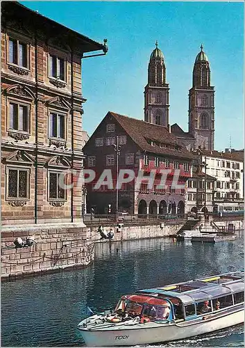 Moderne Karte Zurich Blick auf Rathaus Zunfthauser und Grossmunster
