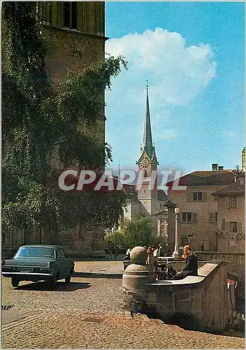 Moderne Karte Zurich Blick vom Zwingliplatz auf das Fraumunster