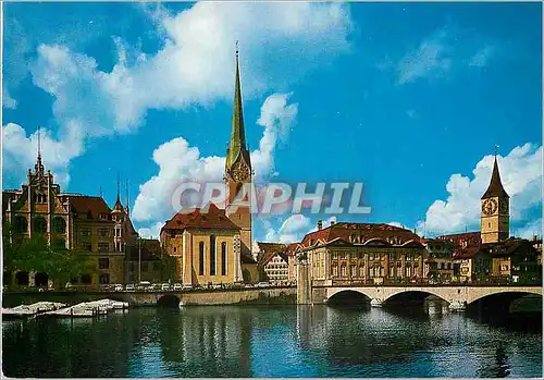 Cartes postales moderne Schweiz Suisse Switzerland Zurich Fraumunster Zunfthauser zur Meise St Peter und Munsterbrucke B