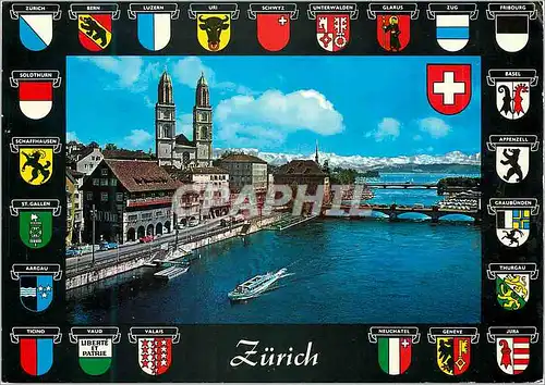 Cartes postales moderne Zurich Schweiz Suisse Switzerland Zurich Limmattquai Grossmunster und die Alpen Zurich Flughafen
