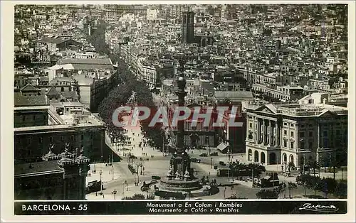 Cartes postales moderne Barcelona Monument e En Colom i Rambles Monumento a Colon y Ramblas Talleres A Zerkowitz Fotogra