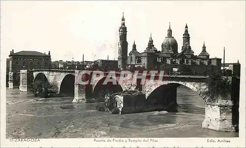 Cartes postales Zaragoza Puente de Piedra y Templo del Pilar Edic Arribas