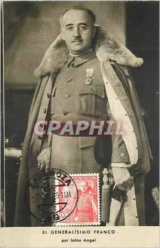 CARTE MAXIMUM El Generalisimo Franco por Jalon Angel Zaragoza 7 May 49 Julio de San Pio Paz Zaragoza