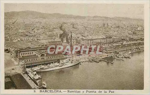 Cartes postales Barcelona Ramblas y Puerta de la Paz Bateau