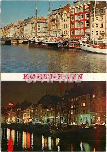 Cartes postales moderne Copenhague Nyhavn Le jour et la nuit Bateau