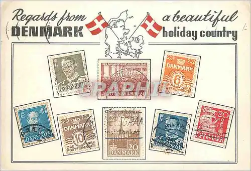 Moderne Karte Regards from Denmark a beautiful holiday country Timbres