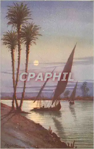 Cartes postales Moonlight on the Nile with sailing Eelurkas Egypt