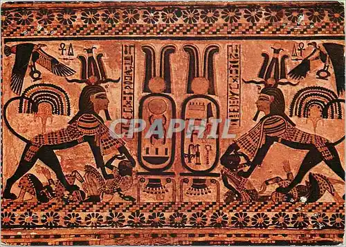 Cartes postales moderne Tutanchamon Als Sphinx Auf einer Truhe aus dem Tal der Konige Theben Um Chr Museum in Kairo