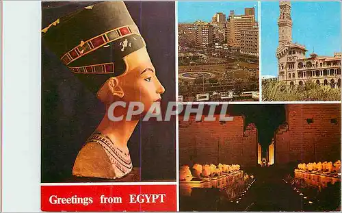 Moderne Karte Greetings from  Egypt Painted limestone bust of Queen Nefertiti Cairo El Tahrir Square