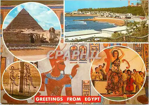 Moderne Karte Greetings from Egypt Giza The Pyramid of Kephren and the Sphinx