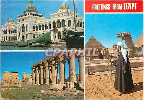 Cartes postales moderne Greetings from Egypt Port Said Suez Canal Administration building Camel rider at the Pyramid Gen