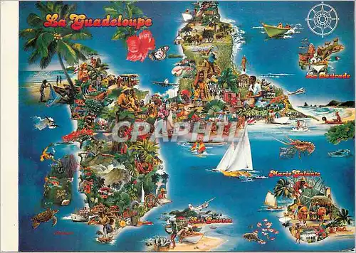 Moderne Karte La Guadeloupe reproduction du poster de Jean Rochard