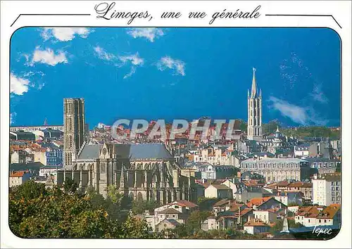 Moderne Karte Limoges une vue generale Au premiere plan la cathedrale St Etienne puis le cocher St Michel cent