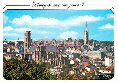 Cartes postales moderne Limoges une vue generale Limoges au premier plan la cathedrale puis le clocher St Michel centre