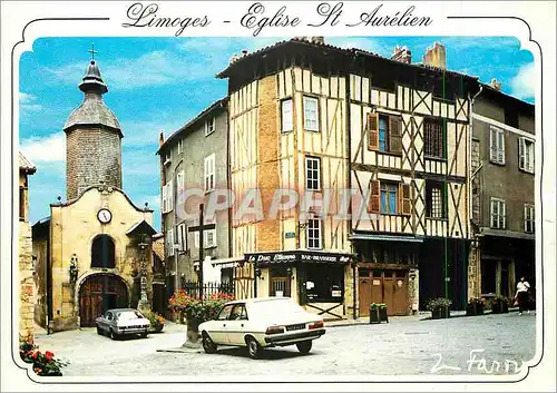 Cartes postales moderne Limoges Hte Vienne Capitale des Arts du feu Porcelaines Emaux Eglise St Aurelien et rue de la Bo