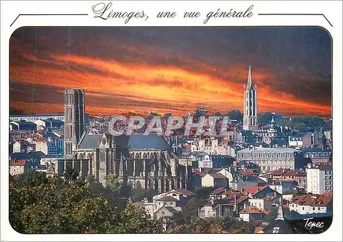 Moderne Karte Limoges une vue generale Au premier plan cathedrale St Etienne puis la clocher St Michel centre