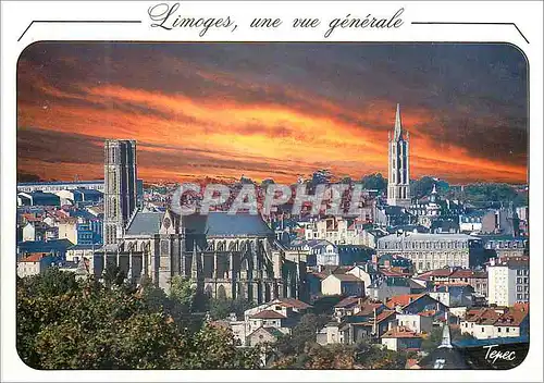 Cartes postales moderne Limoges une vue generale Au premier plan la cathedrale St Etienne puis le clocher St Michel cent