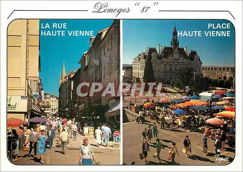 Cartes postales moderne Limoges Hte Vienne La rue Haute Vienne rue pietonne entre les deux marches Le marche place Haute