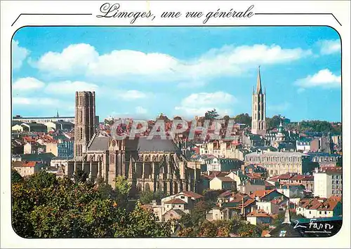 Cartes postales moderne Limoges une vue generale au premier plan la cathedrale puis le clocher St Michel centre ville