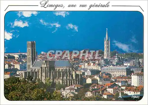 Cartes postales moderne Limoges une vue generale Au premier plan la cathedrale St Etienne puis le clocher St Michel cent