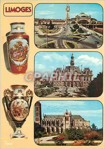Cartes postales moderne Limoges Capitale de la Porcelaine La Gare l Hotel de Ville la Cathederale
