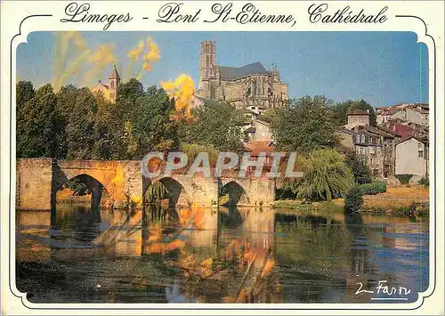 Moderne Karte Limoges Hte Vienne Pont St Etienne sur la Vienne xiii siecle Cathedrale St Etienne xiii siecle